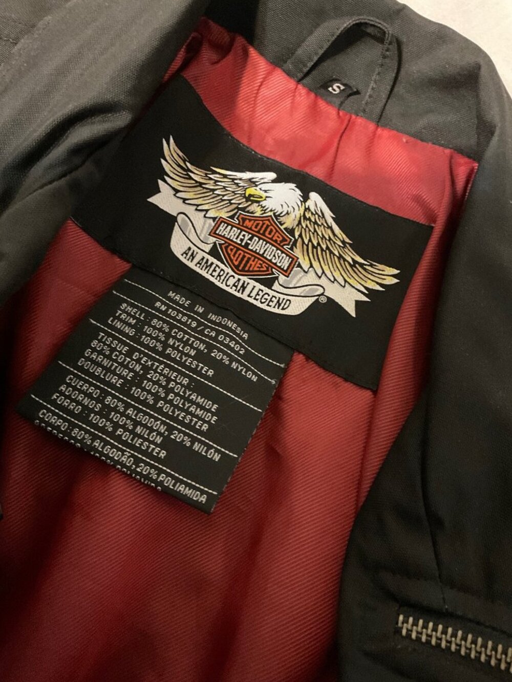 Harley Davidson Vintage 2005 Cotton Motorcycle Jacket Black Red Size S - Picture 4 of 8